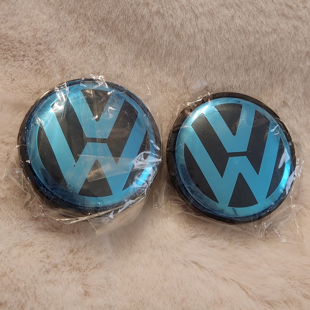 Volkswagen Wheel Center Caps (2) Silver and Black New